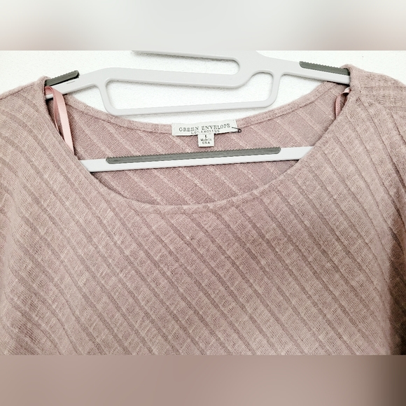 Green Envelope Women's Ribbed Top Sweatshirt Dusty Rose Dolman Sleeve Large - Picture 11 of 14